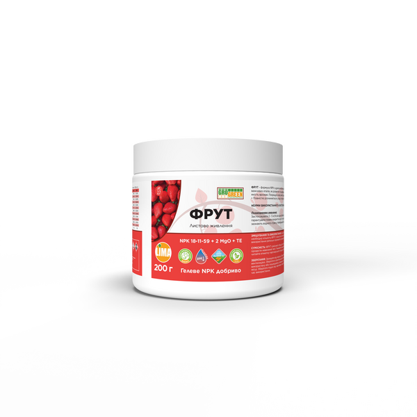 Удобрение GroGreen гель Фрут NPK 18-11-59+2МgO+МЭ, 200г Удобрение GroGreen гель Фрут NPK 18-11-59+2МgO+МЭ, 200г