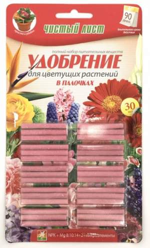 Удобрение Палочки Чистый Лист для цветущих /30шт (Kvitofor)