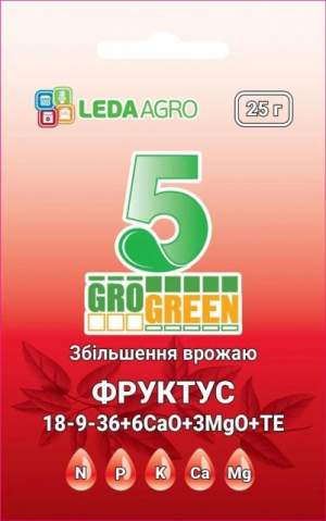 Удобрение GroGreen  Фруктус 5 Гель 18-9-36+6Са+3MgO+TE, 25г