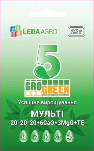 Удобрение GroGreen  Гель Мульти  5 20-20-20+6Са+3MgO+TE, 25г