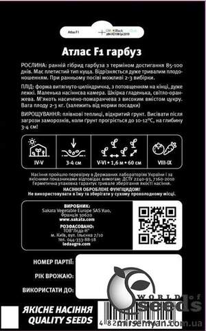 Тыква Атлас F1 (тип Баттернат) 5 семян. L Тыква Атлас F1 (тип Баттернат) 5 семян. L