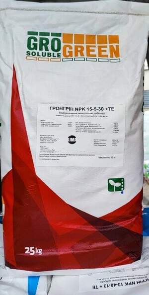 Удобрение GroGreen   NPK 15-5-30+ТЕ, 25кг