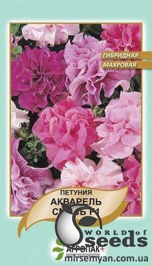 Петунія гібридна махрова "Акварель" F1, суміш 10 насінин А