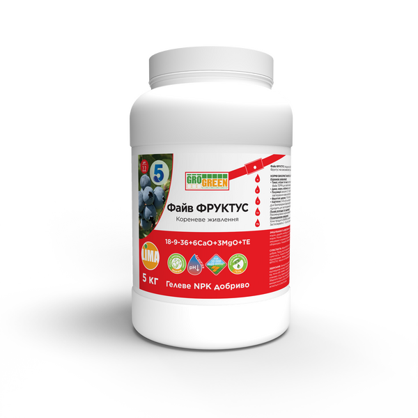 Добрива ГроГрін гель Мульти FIVE (GroGreen) 18-9-36+6СаО+3MgO+TE, 5кг. Добрива ГроГрін гель Мульти FIVE (GroGreen) 18-9-36+6СаО+3MgO+TE, 5кг.