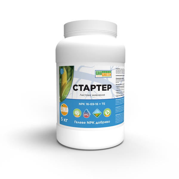 Добриво ГроГрін Гель Стартер (GroGreen Gel Stsrter) NPK 16-69-16+ТІ 5 кг. Добриво ГроГрін Гель Стартер (GroGreen Gel Stsrter) NPK 16-69-16+ТІ 5 кг.