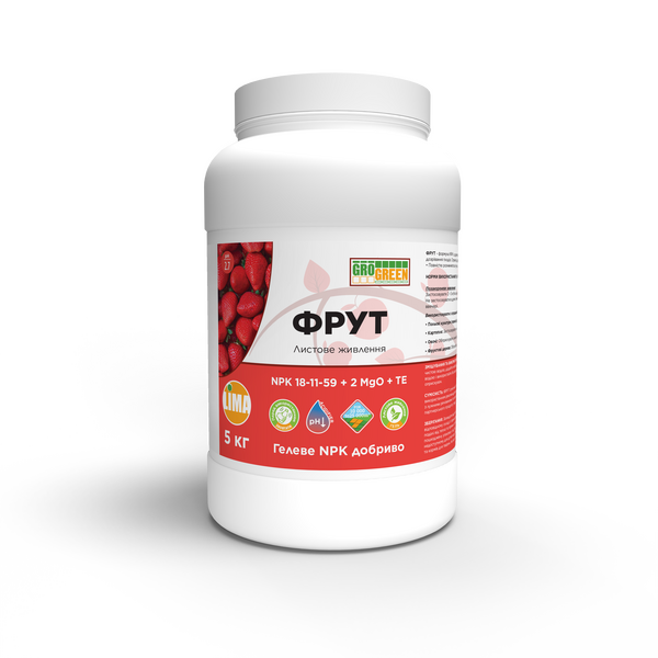 Добриво ГроГрін Гель Фрут (GroGreen Gel Fruit) NPK 18-11-59+2 MgO+МЕ 5 кг. Добриво ГроГрін Гель Фрут (GroGreen Gel Fruit) NPK 18-11-59+2 MgO+МЕ 5 кг.