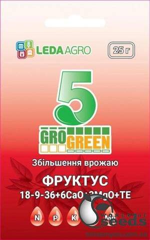 Добрива ГроГрін (GroGreen) Фруктус 5, гель NPK 18-9-36+6Ca+3MqO+TE, 25 г.