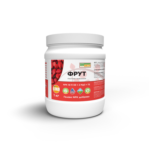 Добрива ГроГрін (GroGreen) гель Фрут NPK 18-11-59+2МgO+МЕ 1 кг Добрива ГроГрін (GroGreen) гель Фрут NPK 18-11-59+2МgO+МЕ 1 кг