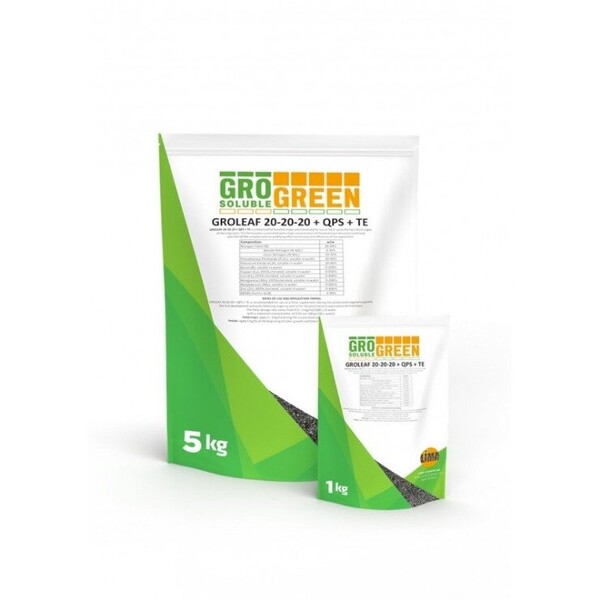 Добриво ГроГрін Groleaf / Гроліф 20-20-20+ТЕ+QPS45, 1кг (GroGreen) Добриво ГроГрін Groleaf / Гроліф 20-20-20+ТЕ+QPS45, 1кг (GroGreen)