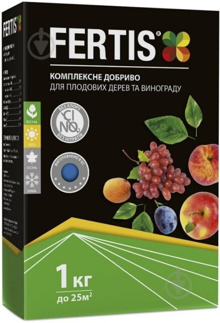 Добриво мінеральне Для плодових дерев та винограду 13-10-15+МЕ, 1кг Fertis Добриво мінеральне Для плодових дерев та винограду 13-10-15+МЕ, 1кг Fertis