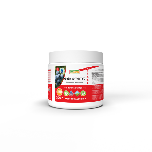 Удобрение GroGreen FIVE 18-9-36+6СаО+3MgO+TE, 200 г Удобрение GroGreen FIVE 18-9-36+6СаО+3MgO+TE, 200 г